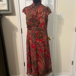 Tommy Hilfiger Red Green A-line Midi Dress